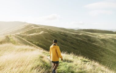 man standing on mountain